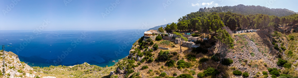 Aerial view, Spain, Balearic Islands, Mallorca, Andratx region, west coast, Tramuntana mountains, Mirador de Ricardo Roca