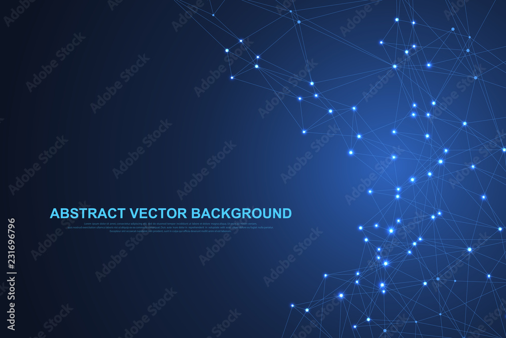 Fototapeta premium Abstract plexus background with connected lines and dots. Plexus geometric effect Big data with compounds. Lines plexus, minimal array. Digital data visualization. Vector illustration.