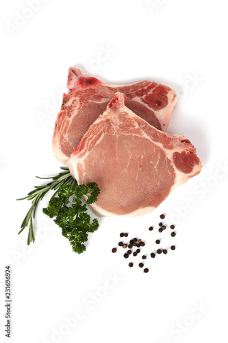 Fresh raw pork steaks - pork loin chops - isolated