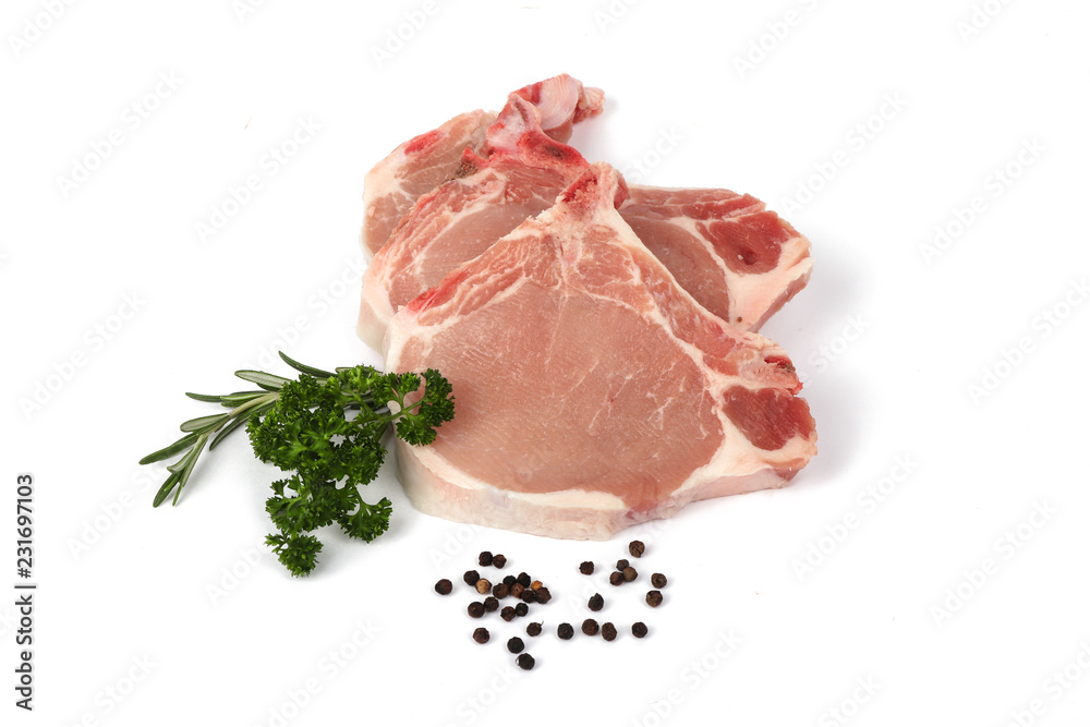 Fresh raw pork steaks - pork loin chops - isolated Fresh raw pork steaks - pork loin chops - isolated