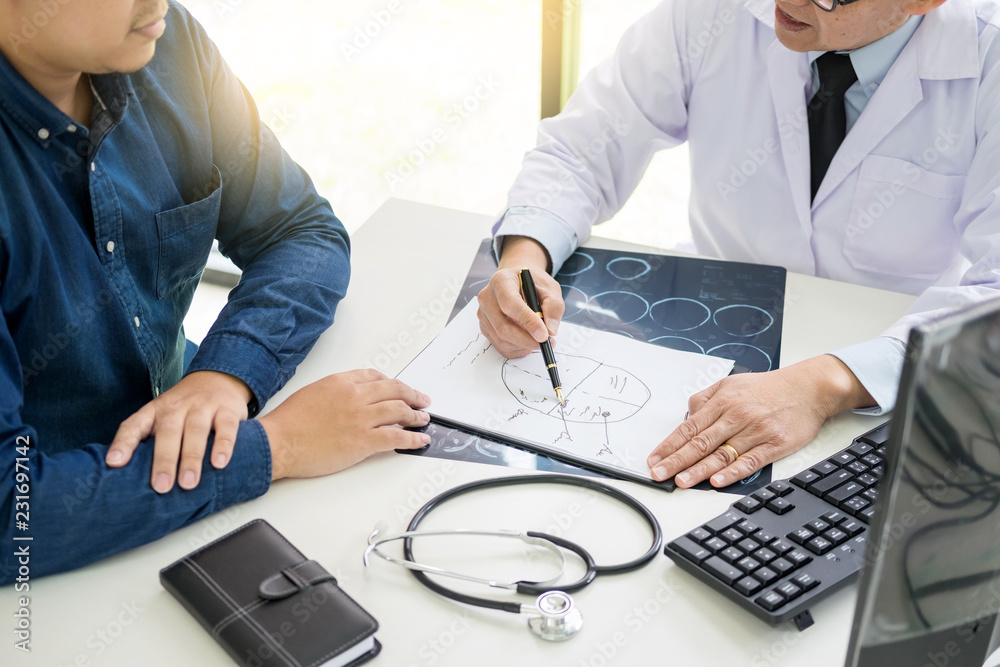 doctor giving a consultation discussing to patient and explaining medical informations and diagnosis, Medicine and health care concept doctor giving a consultation discussing to patient and explaining medical informations and diagnosis, Medicine and health care concept