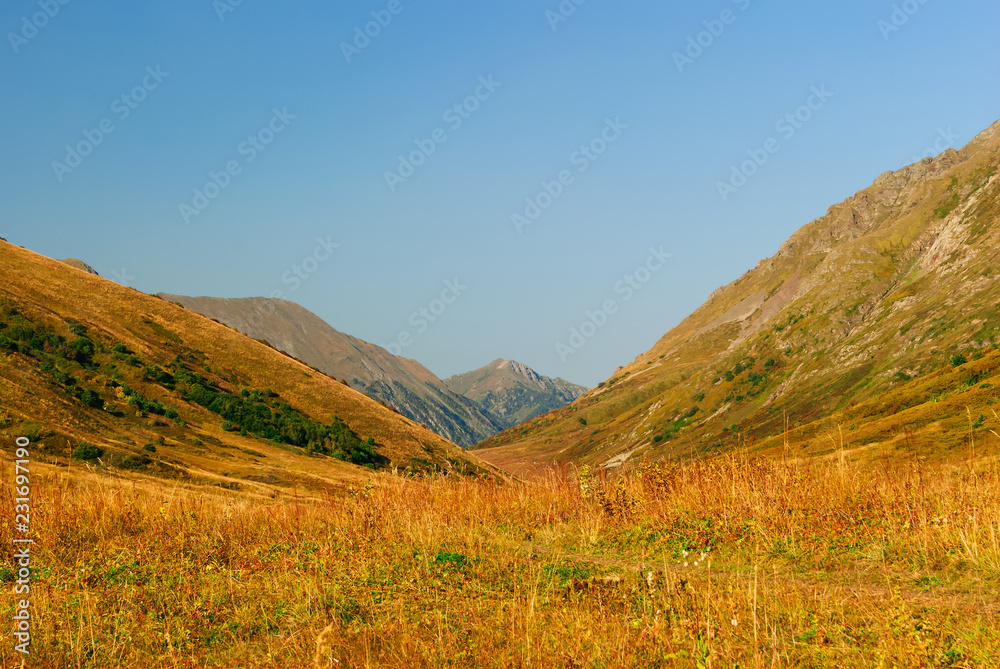 beautiful autumn mountain pass in the mountains of the Caucasus