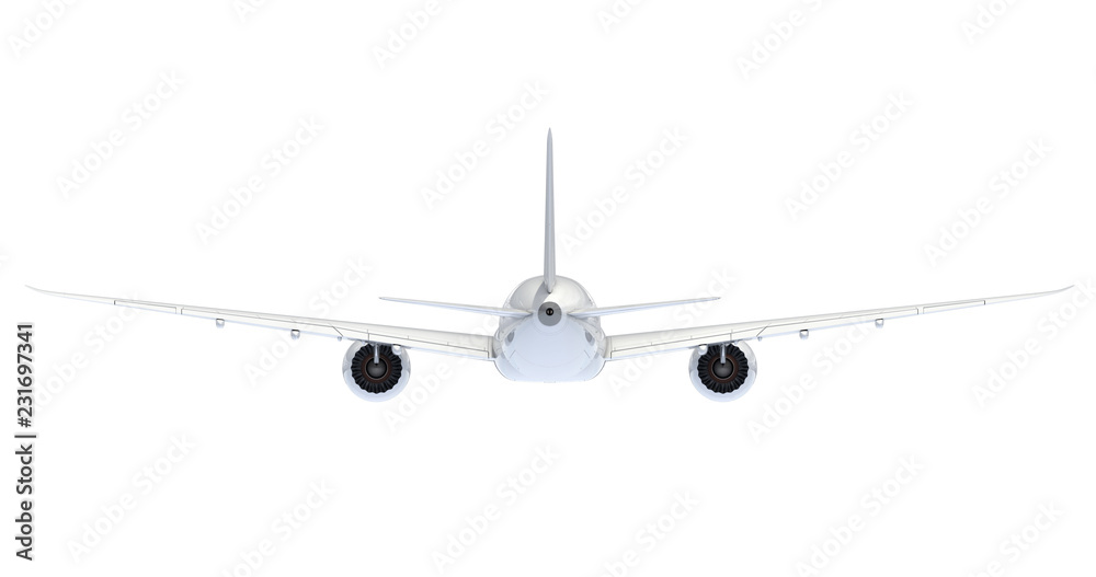 Commercial jet plane. 3D render. Rear view Commercial jet plane. 3D render. Rear view