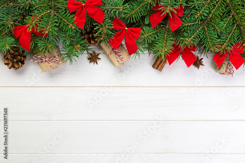 Christmas background with copy space, top view. holiday concept for you design on wooden table