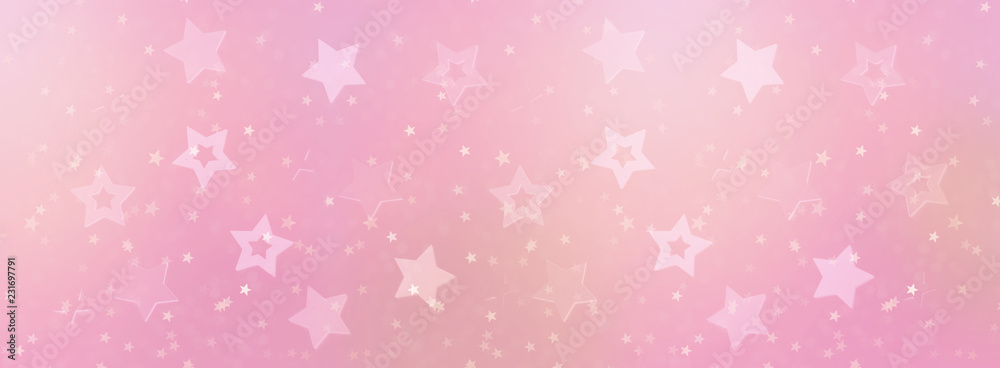 Pink stars on gold background with bokeh. Texture for new year, birthday, baby shower party. Creative pattern. Banner Pink stars on gold background with bokeh. Texture for new year, birthday, baby shower party. Creative pattern. Banner