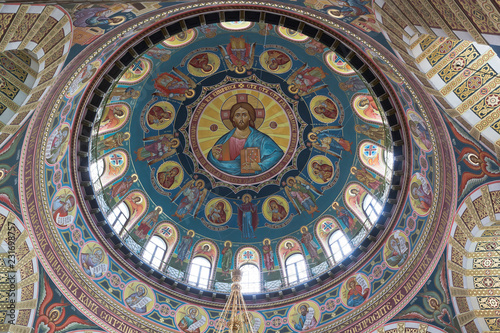 Painting of the dome from the inside in the church of St. Nicholas the Wonderworker in the city of Evpatoria, Crimea, Russia