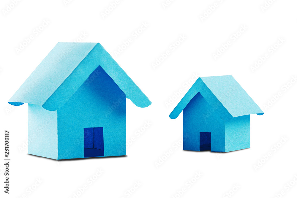 Estate concept, two toy paper house on isolated white background with shadow. Idea for real estate concept, personal property and family house. Estate concept, two toy paper house on isolated white background with shadow. Idea for real estate concept, personal property and family house.