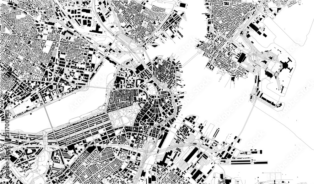 Mappa satellitare di Boston, Massachusetts, strade cittadine. Mappa stradale, centro città. Stati Uniti d'America
