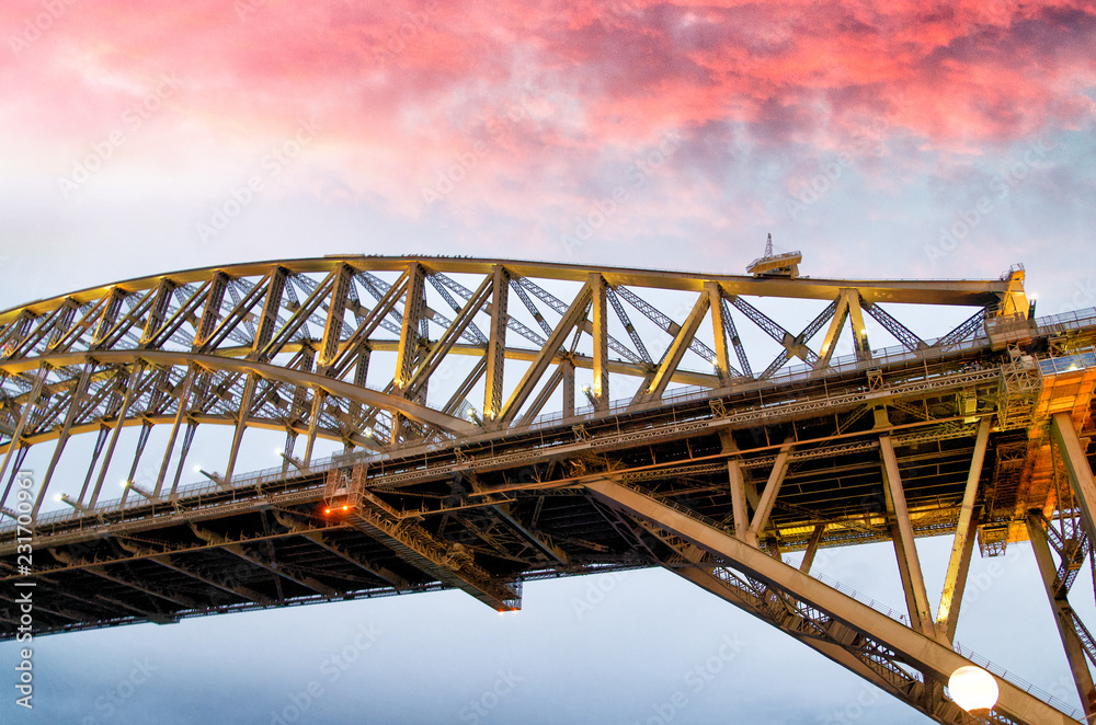 Night view of Sydney Harbor Bridge at sunset, Australia Night view of Sydney Harbor Bridge at sunset, Australia