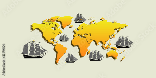 Vector map with ships with separate editable elements.