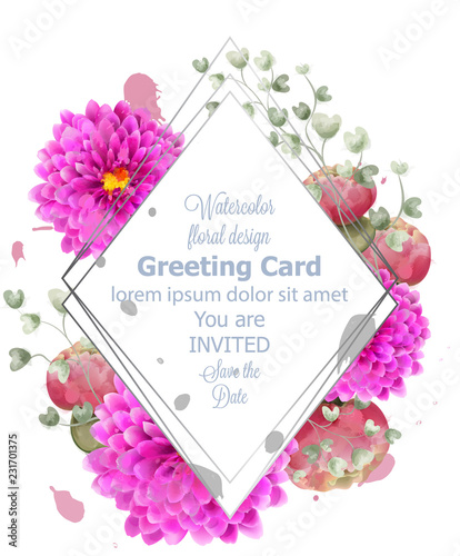 Spring flowers card watercolor Vector. Beautiful vintage pastel colors floral...