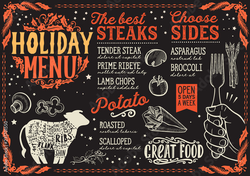 Christmas menu template for steak restaurant.