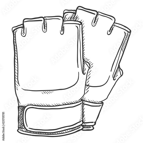 Vector Sketch Fighting Gloves for Mix Martial Arts. MMA Equipment.