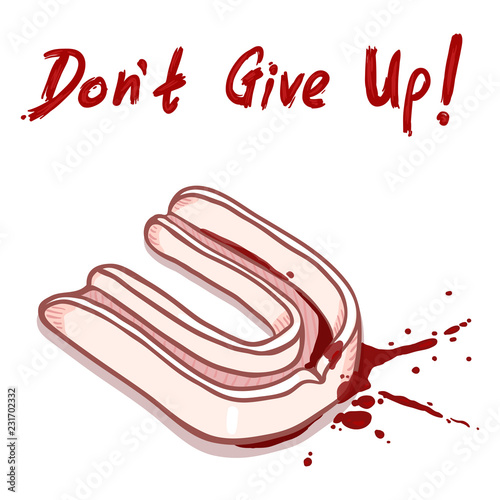 Vector Cartoon Mouth Guard in Blood Spots. Motivation Text: Don't Give Up
