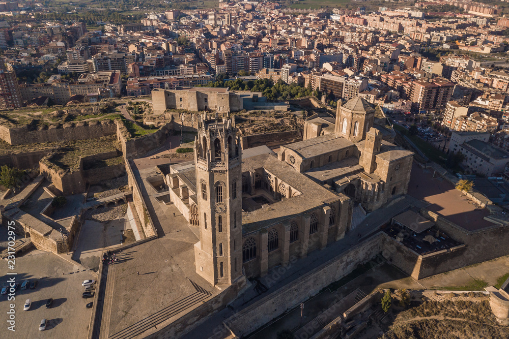 Aerial view of La Seu Vella cathedral in Lleida