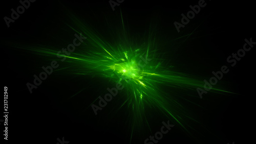 Green glowing quantum weapon in space isolated