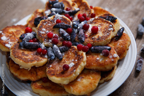 Delicious breakfast pancakes with wild berries.