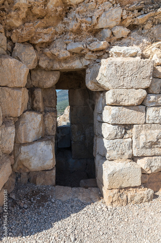 The  entrance to the tunnel passing in the wall in Nimrod Fortress located in Upper Galilee in northern Israel on the border with Lebanon. photo