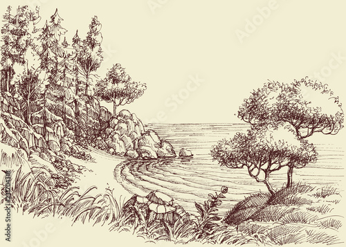 Small wild beach hand drawing