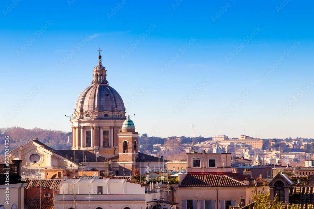 Aerial view of the Rome Italy. Beautiful cityscape view of Rome skyline from hilltop.