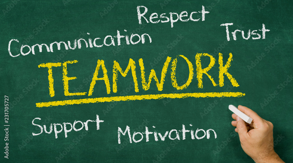 Hand writing on a chalkboard - Teamwork Hand writing on a chalkboard - Teamwork