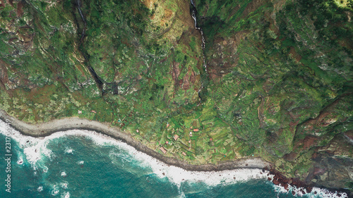 Top view of waterfall of  Rocha do Navio  at Santana  Madeira island.