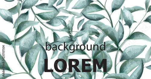 Green branches watercolor Vector banner. Beautiful vintage pastel colors flor...