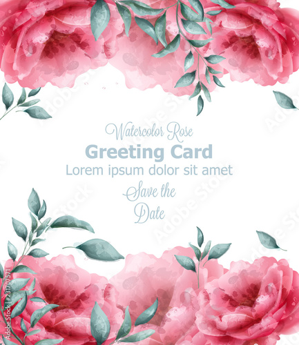Greeting card with spring flowers banner watercolor Vector. Beautiful vintage...