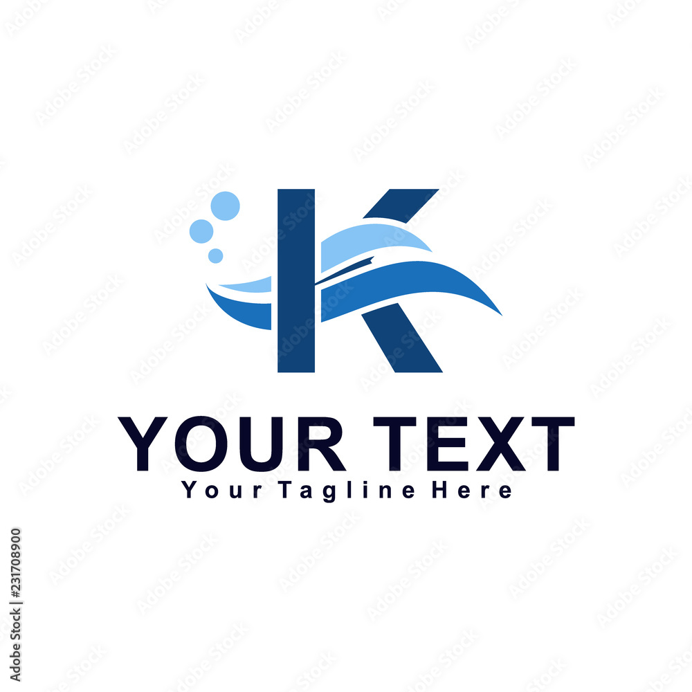 Letter K or Wave logo design concept, creative water logo template
