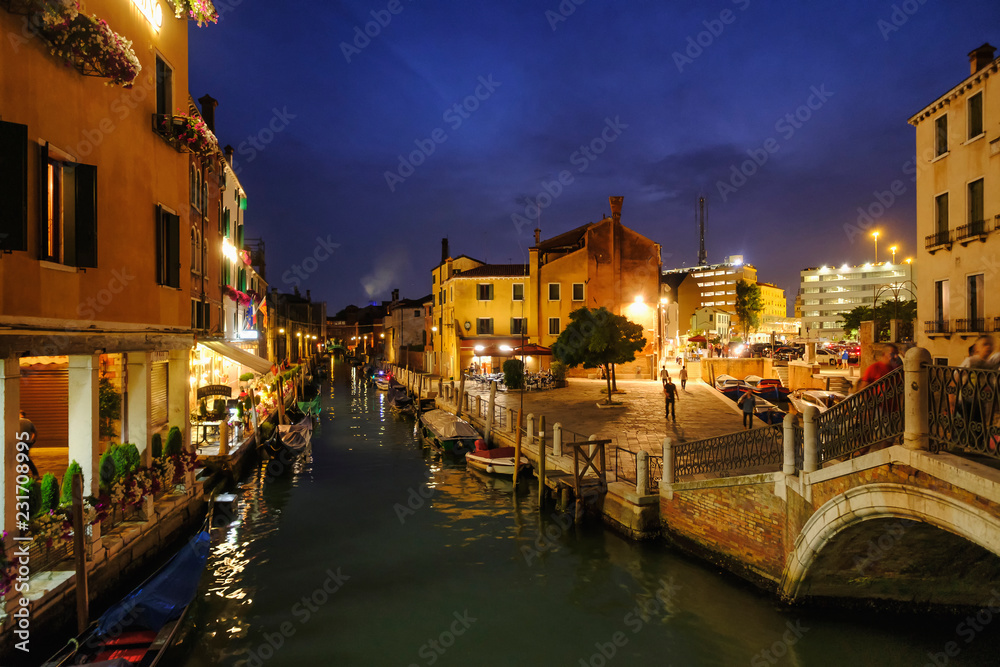 Venice, Italy. Night at Piazzale Roma.