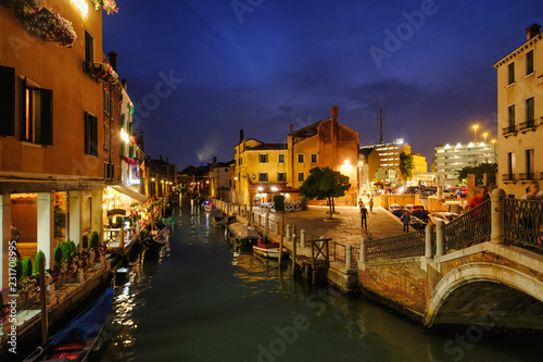 Venice, Italy. Night at Piazzale Roma. photo