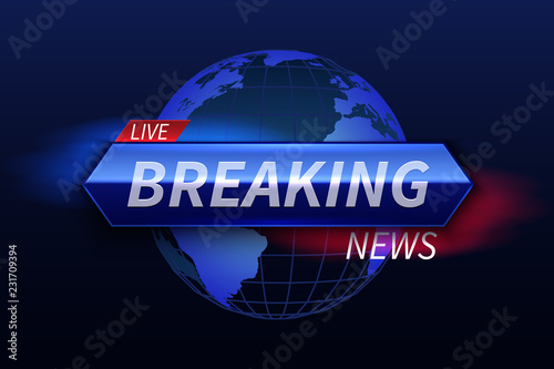 Breaking news banner. Live tv studio headline. Broadcast show vector graphics. Illustration of broadcast channel tv, world news broadcasting