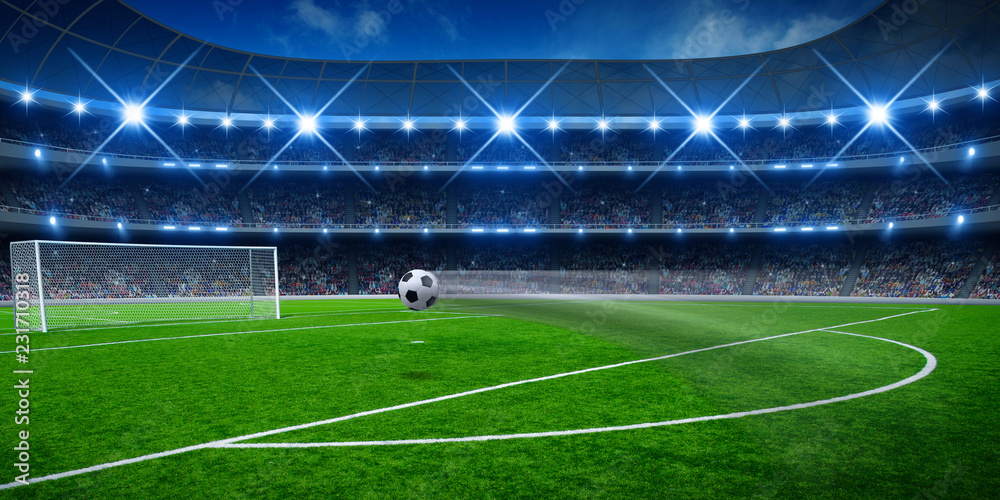 Naklejka Piłki nożnej piłka na zielonym stadium