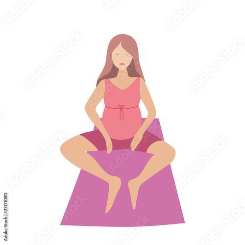 Pregnant woman exercise yoga banner in a modern cartoon style.