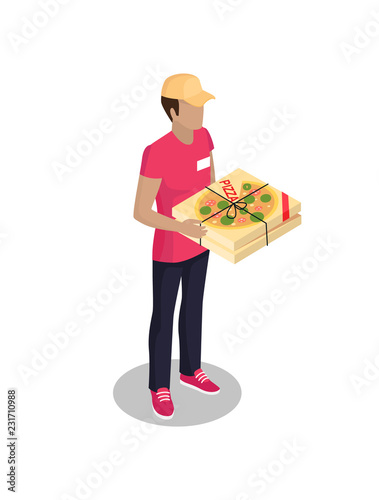 Delivery Man with Pizza Box Vector Illustration