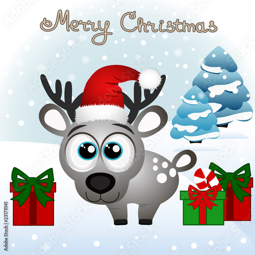 Christmas card. Funny card with a Christmas deer.