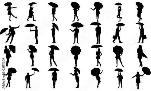 a collection of male and female style silhouettes with umbrellas