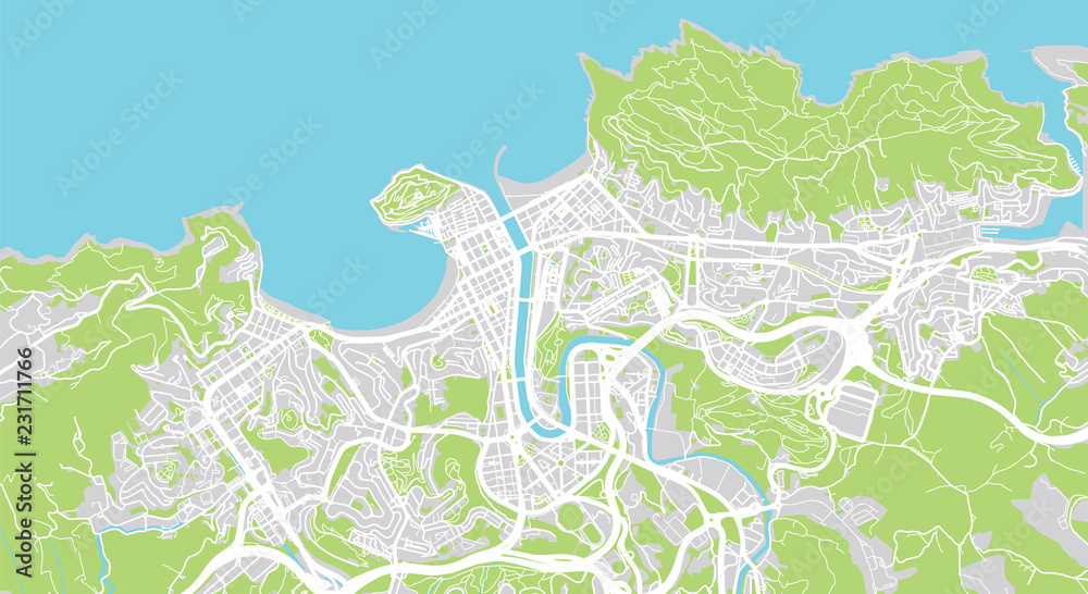 Fototapeta premium Mapa miasta miejskiego wektor San Sebastian, Hiszpania