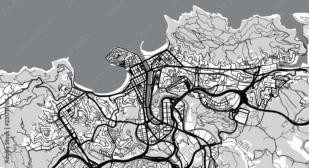 Fototapeta premium Mapa miasta miejskiego wektor San Sebastian, Hiszpania