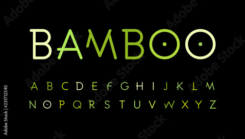Green nature alphabet. Bamboo branch style typeset. Tropical forest font. Natural asian forest, set of letters. Thin Vector symbols.