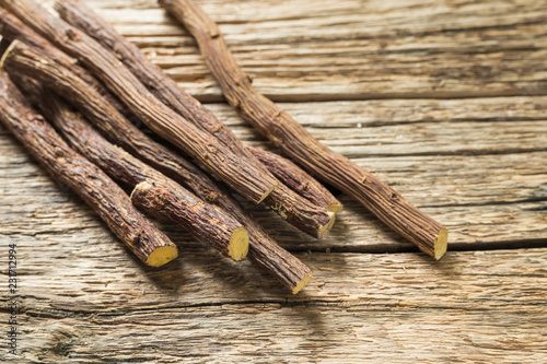 pieces of licorice root on the table - Glycyrrhiza glabra
