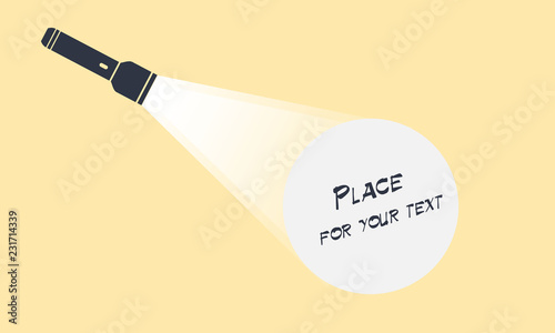 flashlight in vector flat style. Flashlight icon.Vector flat flashlight illustration.Concept of flat flashlight in dark.Place for your text.