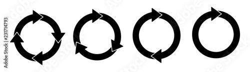 Set black arrows rotation circle. Recycling flat vector icon. Arrows flat vector icon.4 arrow pictogram refresh reload rotation loop sign set. icon set, round arrow shape