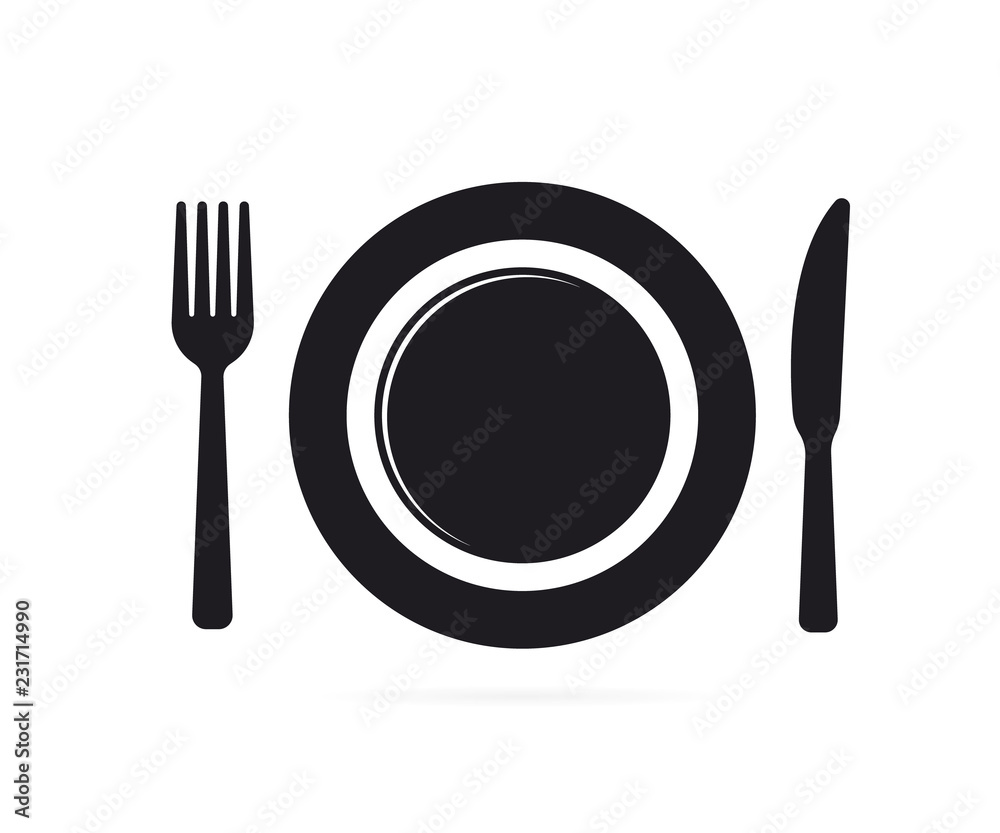 Cutlery. Plate fork and knife vector silhouette. Kitchen icon of dish, fork  and knife. Stock Vector | Adobe Stock