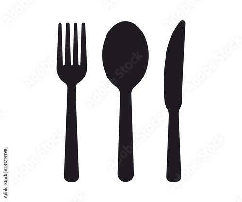 Fotografia Knife, fork and spoon on white background