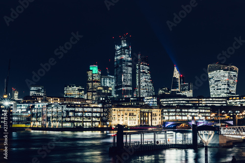 City of London modern skyline business financial distict night lights