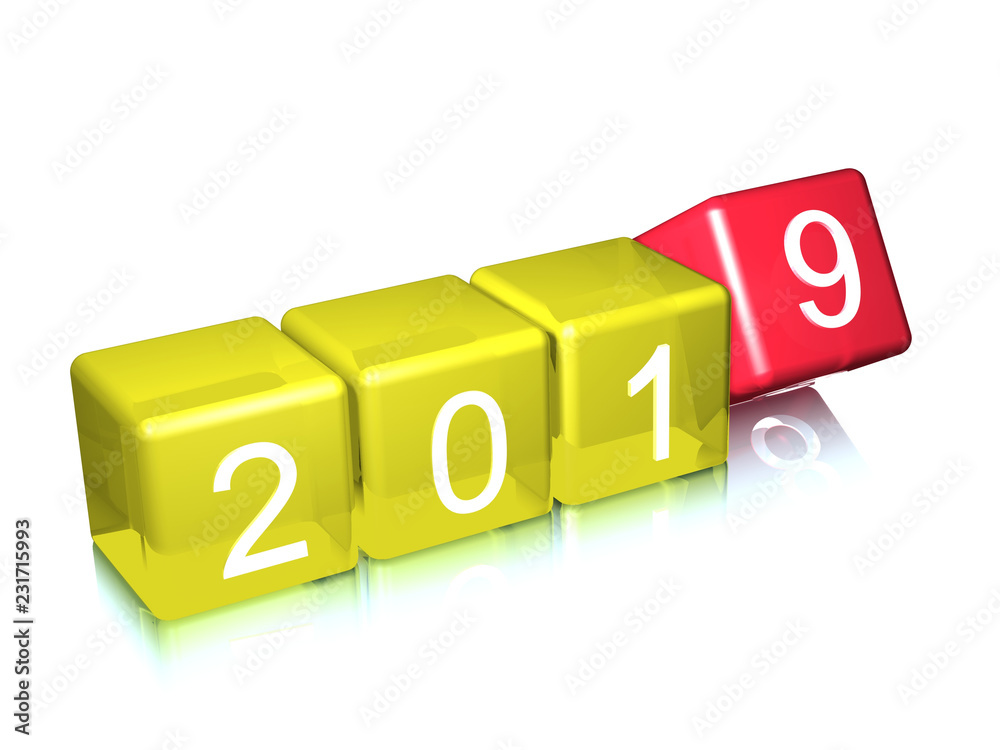 happy new year 2019. Blocks with the transition from year 2018 to 2019 on a white background. 3D illustration happy new year 2019. Blocks with the transition from year 2018 to 2019 on a white background. 3D illustration