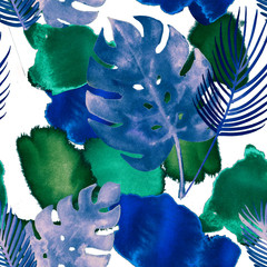Fototapete Eklektische Muster Aquarell Monstera mit Tropfen  © graficanto
