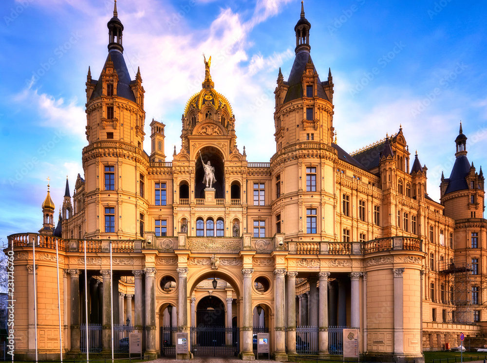Main entrance of Schwerin Castle, Germany, Schwerin Castle is a castle in the capital of Mecklenburg-Vorpommern.