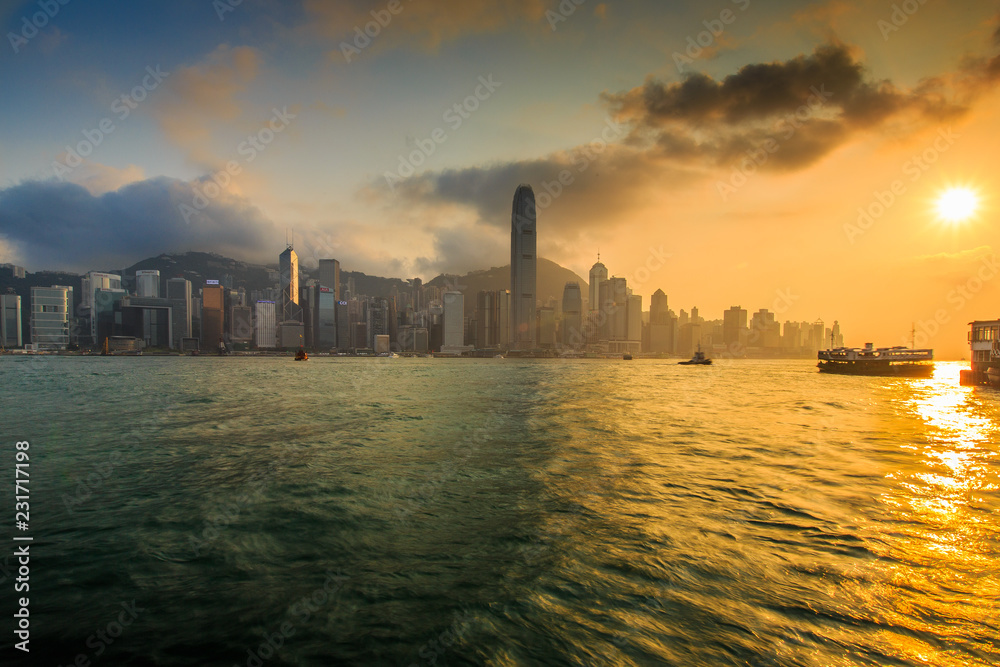 Hong Kong Skyline at sunset from Kowloon